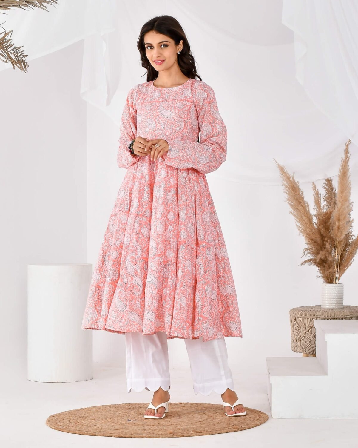 Pink printed anarkali set (SET OF 2)
