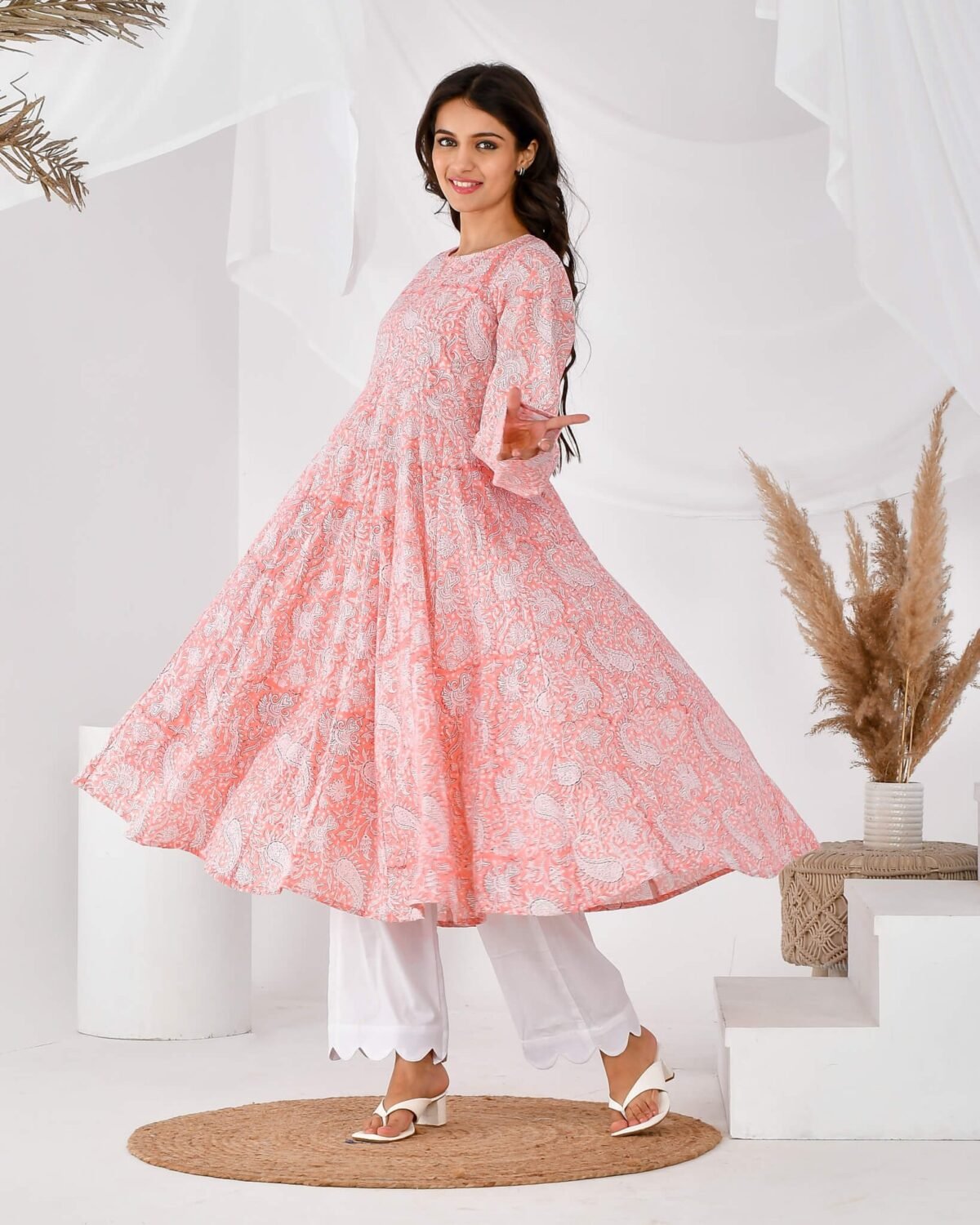 Pink printed anarkali set (SET OF 2)