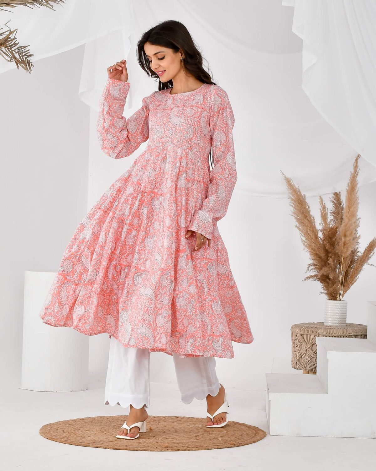 Pink printed anarkali set (SET OF 2)
