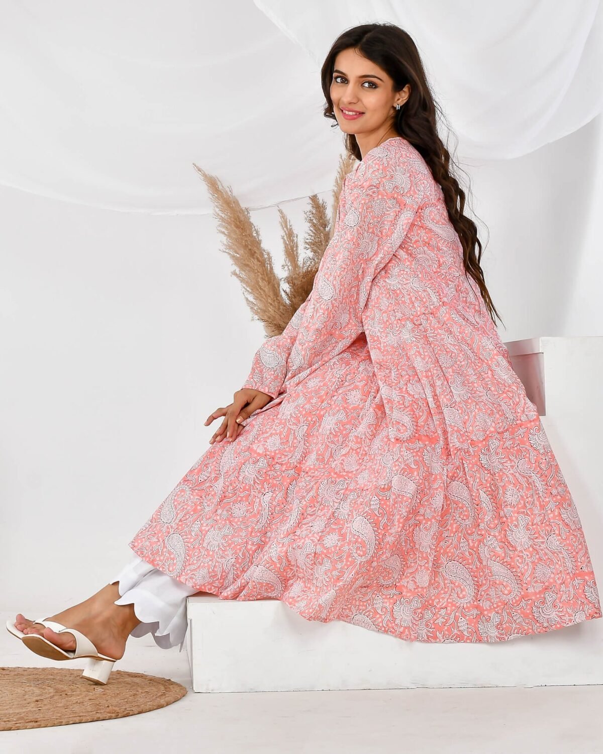 Pink printed anarkali set (SET OF 2)
