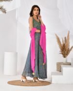 GREY PINK BANDHANI ANARKALI SET