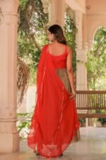 Red and brown bandhani anarkali set