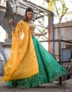 GREEN FULL FLARED LEHENGA WITH BLOUSE AND DUPATTA (SET OF 3)