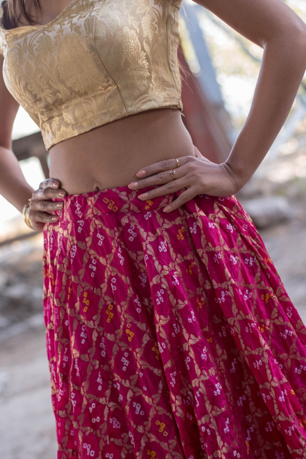 MAGENTA ART SILK LEHENGA WITH BLOUSE