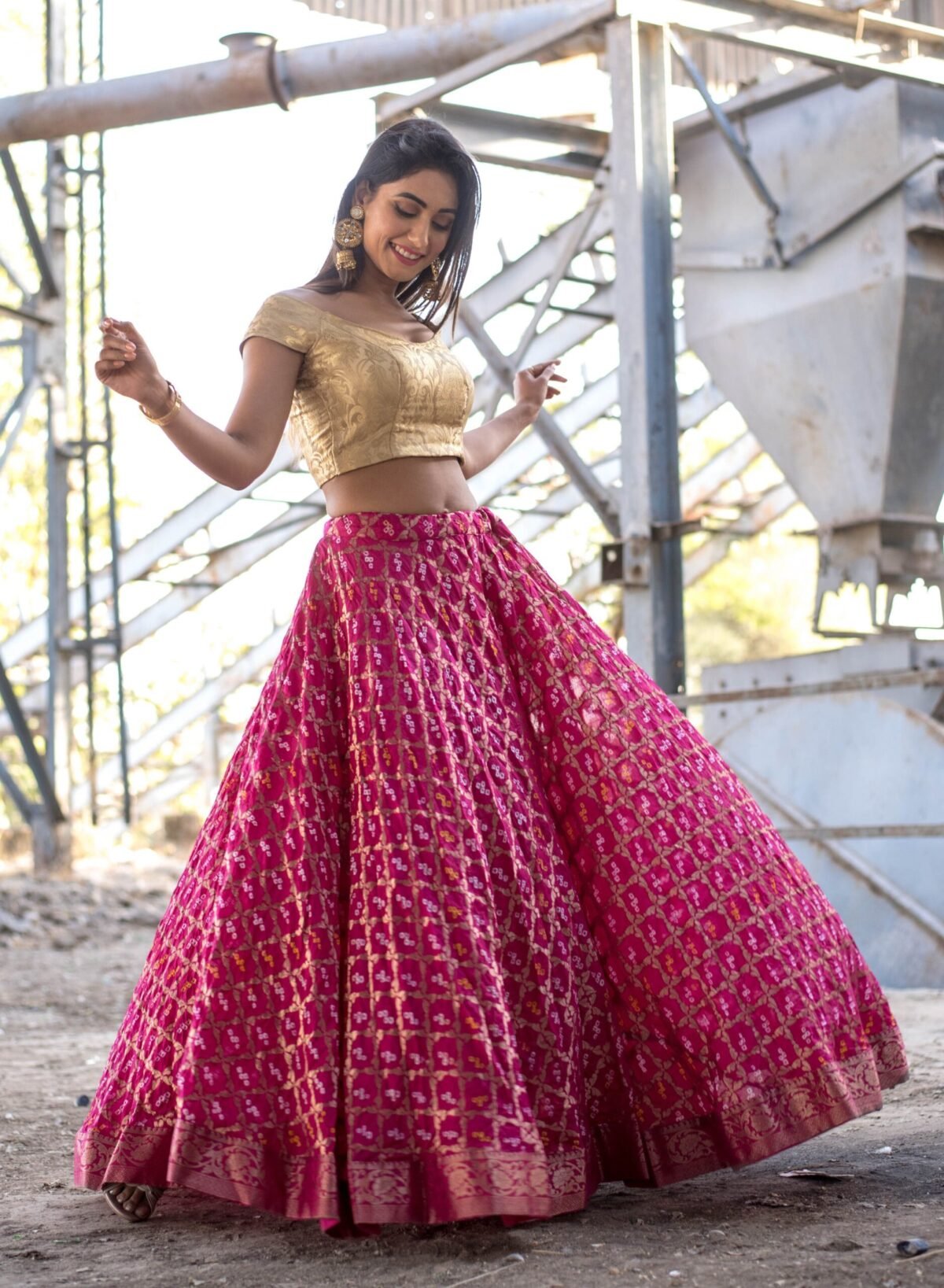MAGENTA ART SILK LEHENGA WITH BLOUSE