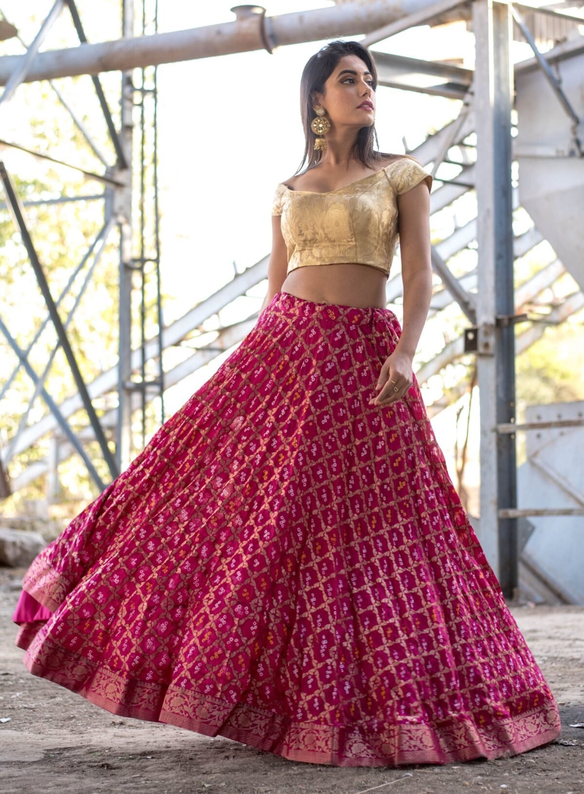 MAGENTA ART SILK LEHENGA WITH BLOUSE
