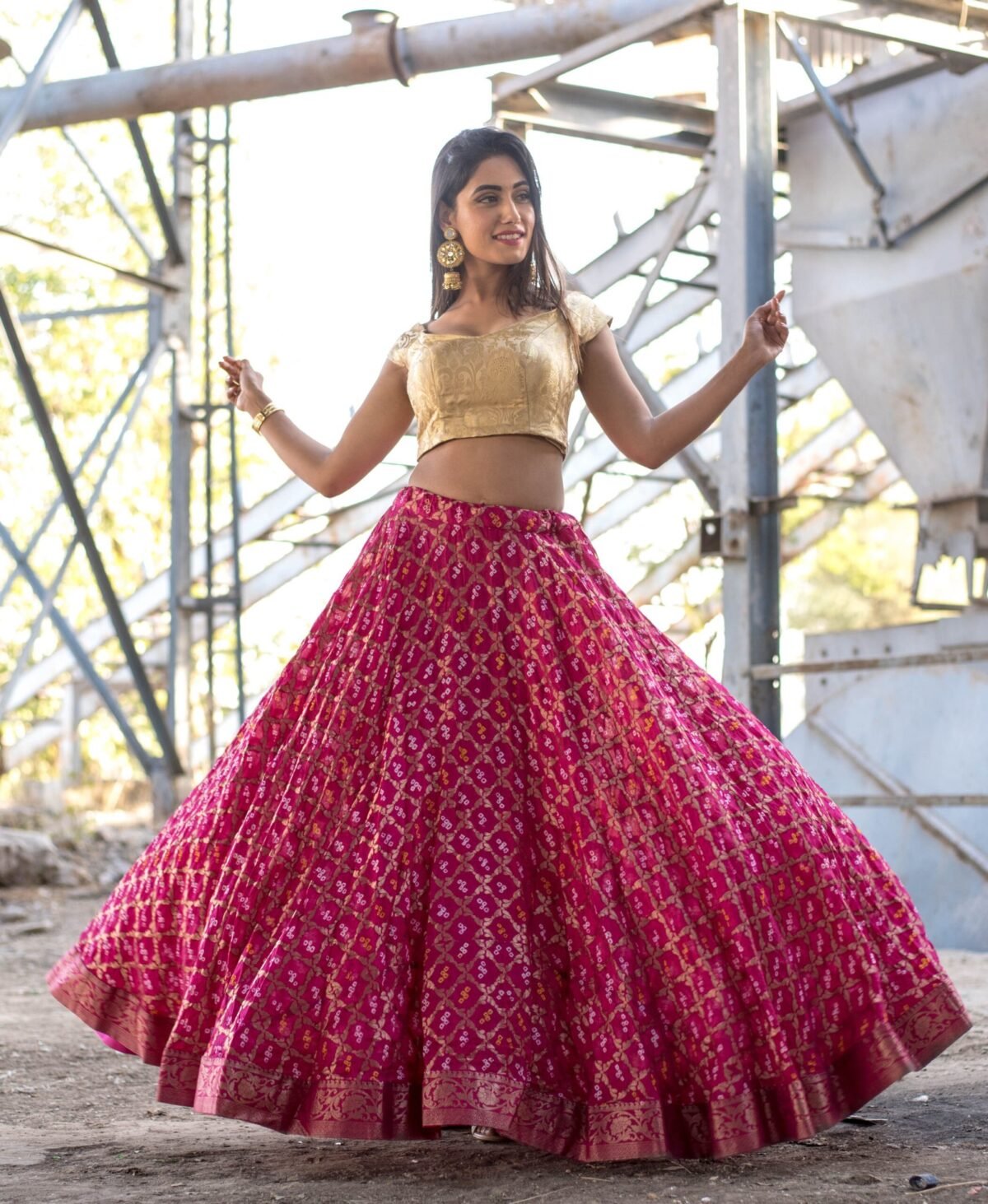 MAGENTA ART SILK LEHENGA WITH BLOUSE