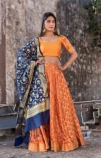 ORANGE BLOUSE WITH BLOUSE AND BLUE DUPATTA SET