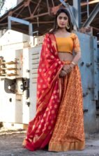 ORANGE ART SILK LEHENGA WITH BLOUSE AND DUPATTA