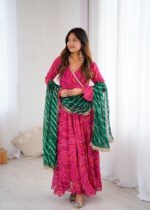 Hot pink bandhani anarkali set