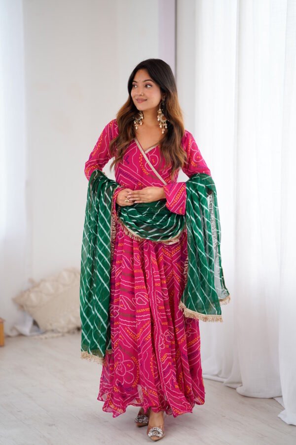 Hot pink bandhani anarkali set
