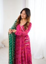 Hot pink bandhani anarkali set
