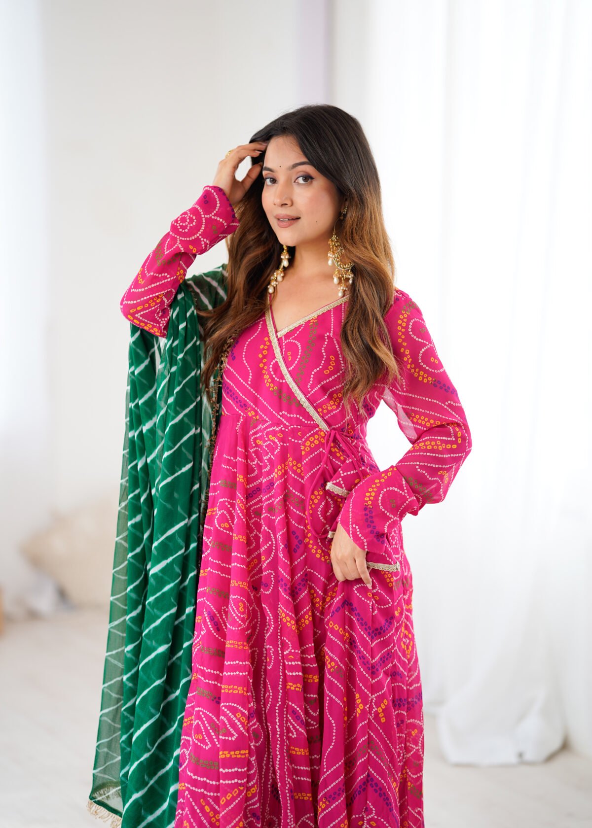 Hot pink bandhani anarkali set