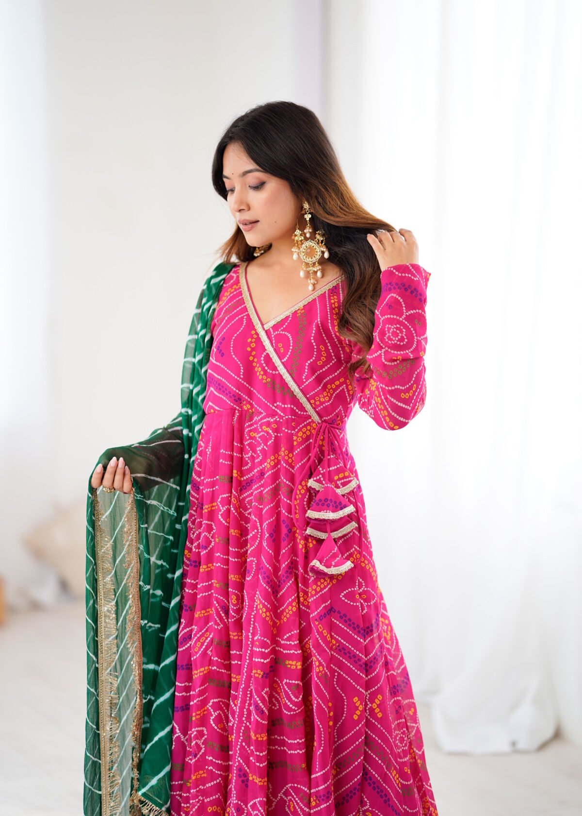 Hot pink bandhani anarkali set