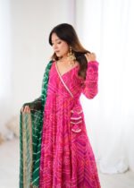 Hot pink bandhani anarkali set
