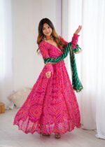 Hot pink bandhani anarkali set