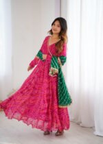 Hot pink bandhani anarkali set