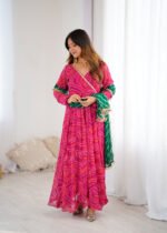 Hot pink bandhani anarkali set
