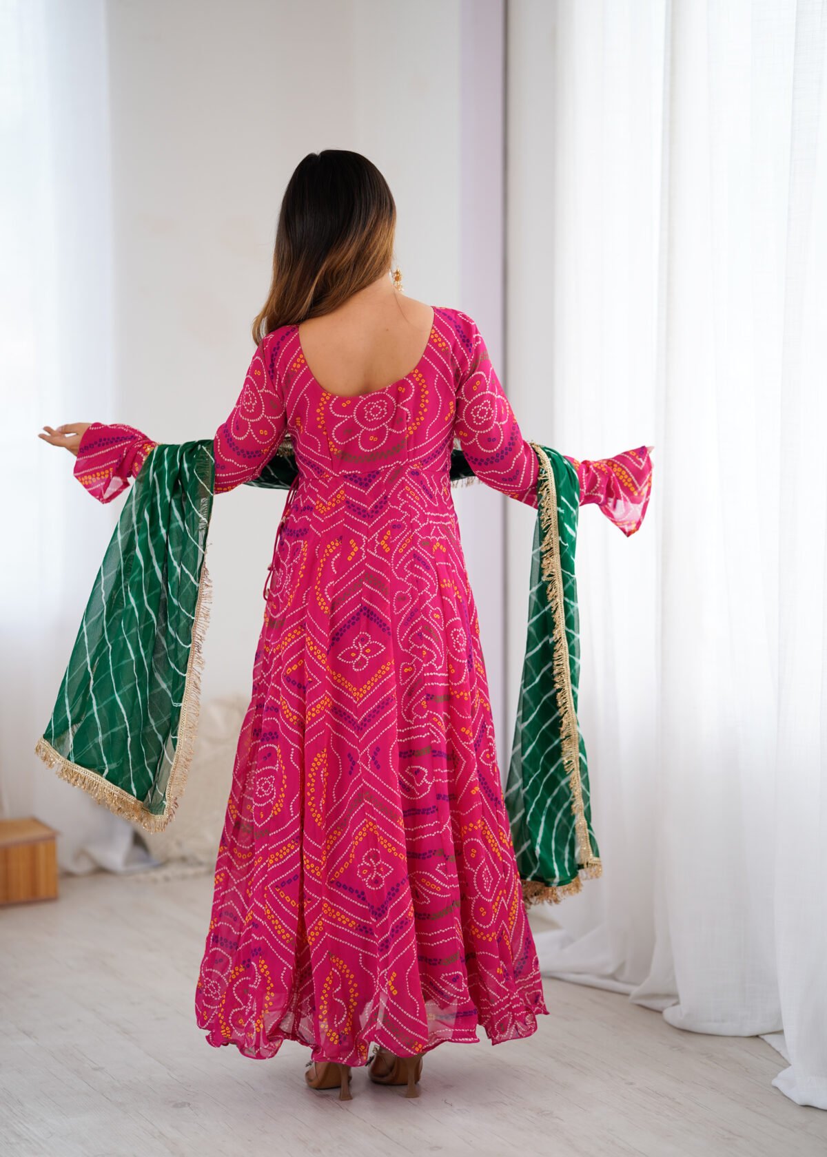 Hot pink bandhani anarkali set