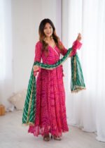 Hot pink bandhani anarkali set