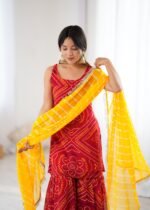 Red bandhej kurta sharara set