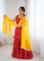 Red bandhej kurta sharara set