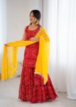 Red bandhej kurta sharara set