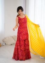 Red bandhej kurta sharara set