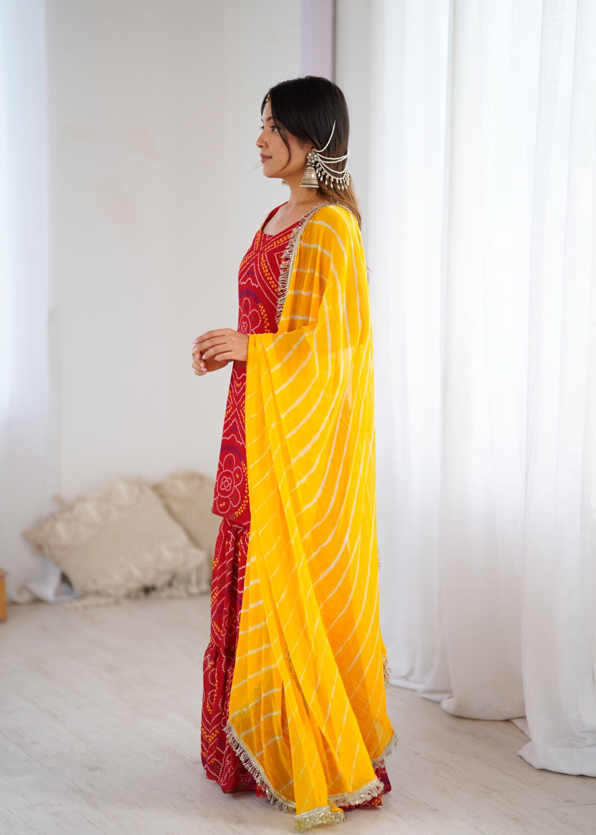 Red bandhej kurta sharara set