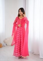 Rose pink leheriya anarkali set