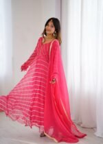 Rose pink leheriya anarkali set