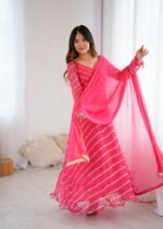 Rose pink leheriya anarkali set