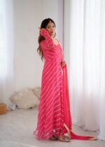 Rose pink leheriya anarkali set