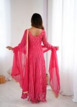 Rose pink leheriya anarkali set