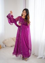 Purple leheriya anarkali set