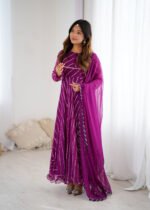 Purple leheriya anarkali set