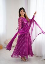 Purple leheriya anarkali set