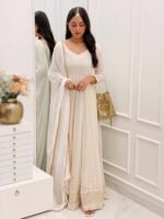 White Chikankari Anarkali set (SET OF 2)