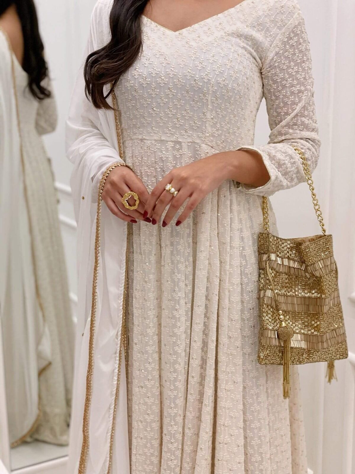 White Chikankari Anarkali set (SET OF 2)
