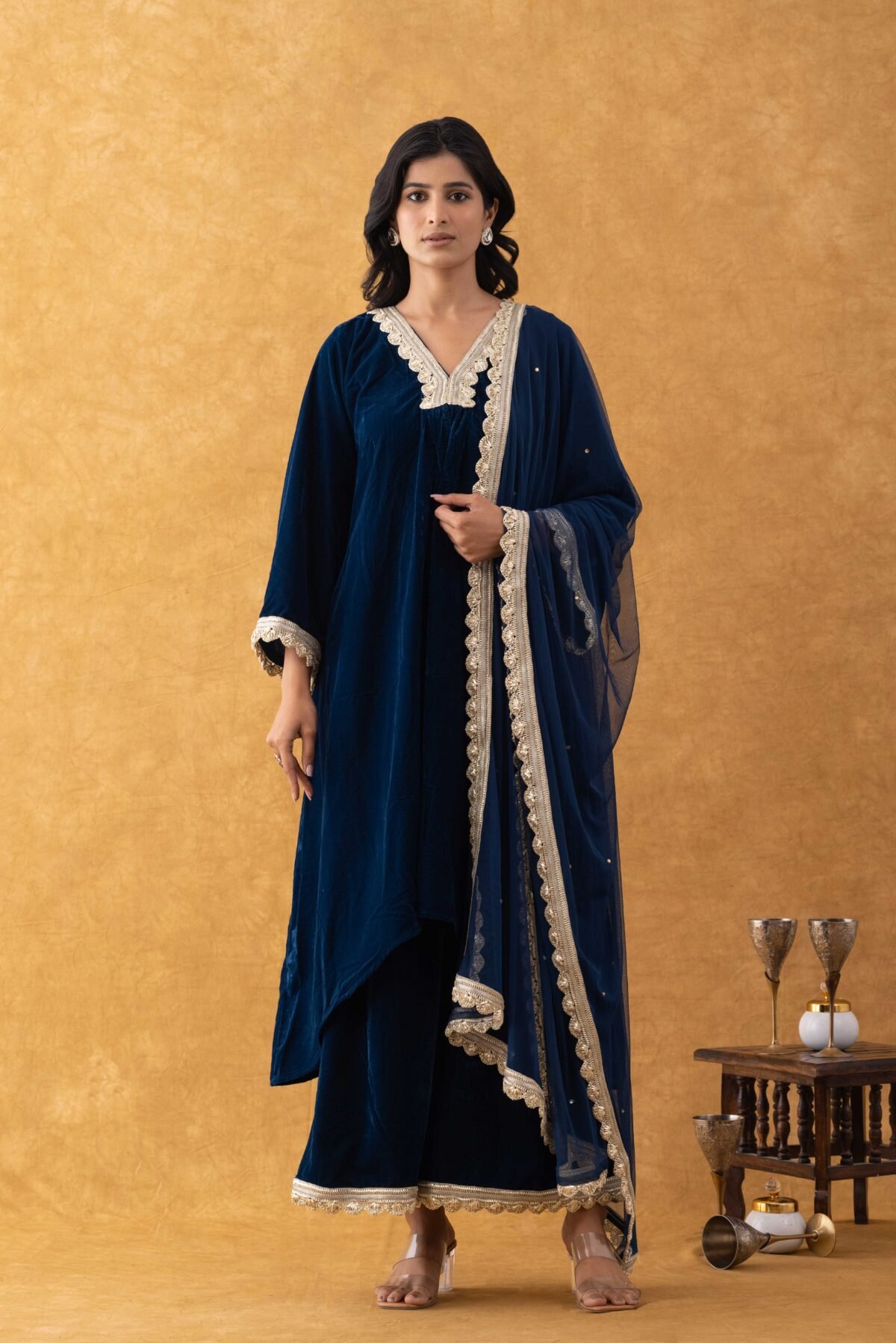 Midnight Blue Velvet Kurta Set