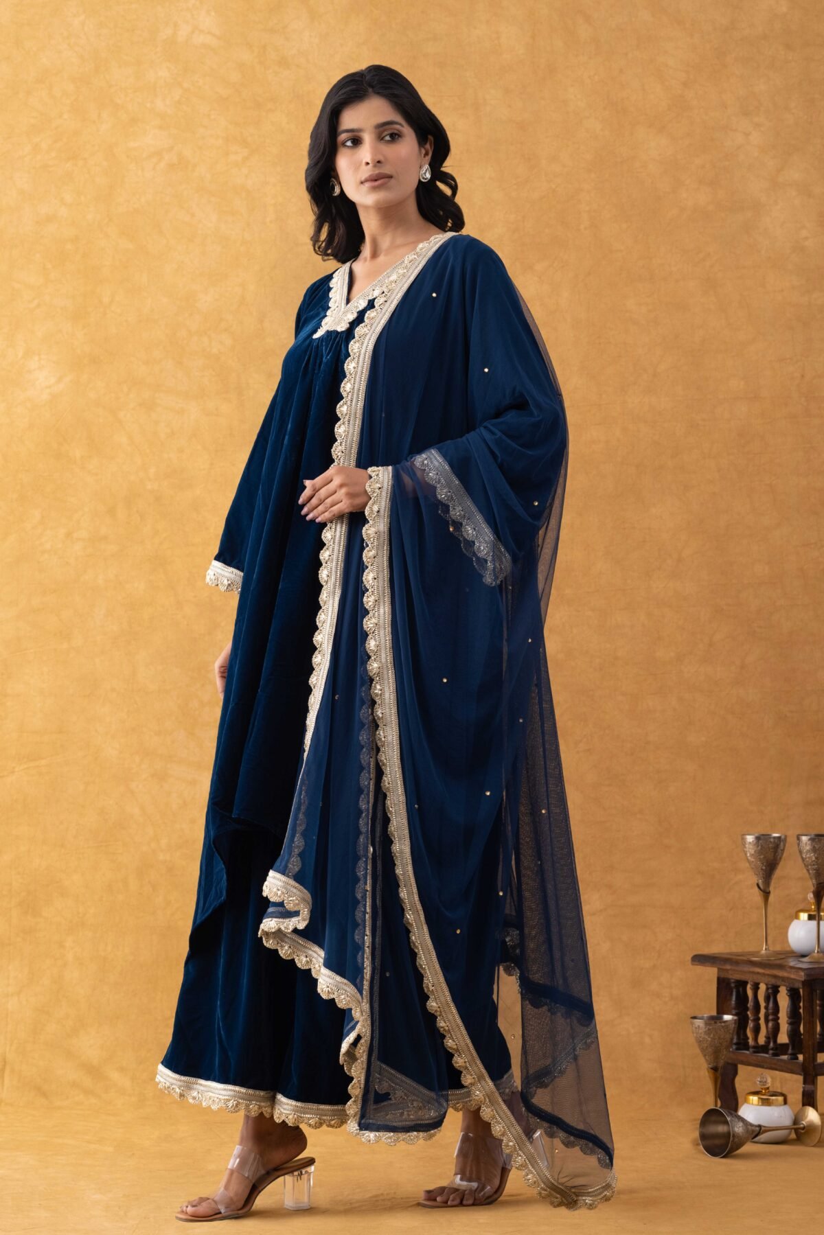 Midnight Blue Velvet Kurta Set