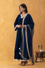 Midnight Blue Velvet Kurta Set