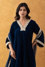 Midnight Blue Velvet Kurta Set