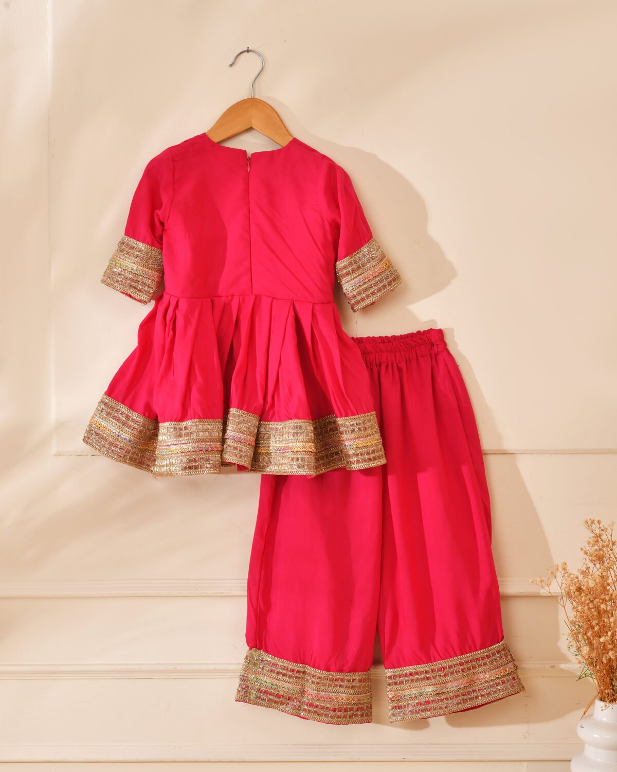 Bright Pink Festive Kurta & Palazzo Set for Kids