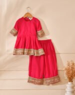 Bright Pink Festive Kurta & Palazzo Set for Kids