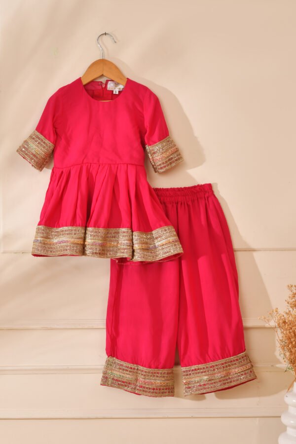 Bright Pink Festive Kurta & Palazzo Set for Kids