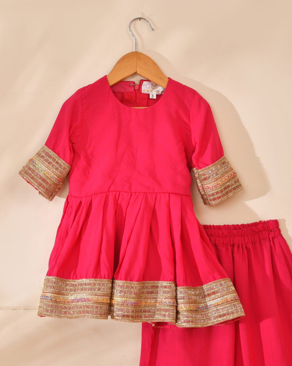 Bright Pink Festive Kurta & Palazzo Set for Kids