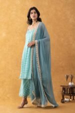 Seafoam Silk Flared Anarkali Set