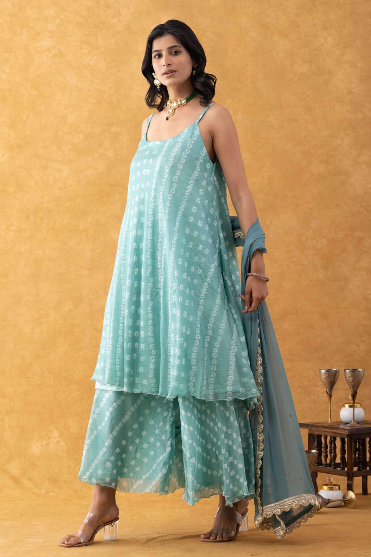 Seafoam Silk Flared Anarkali Set