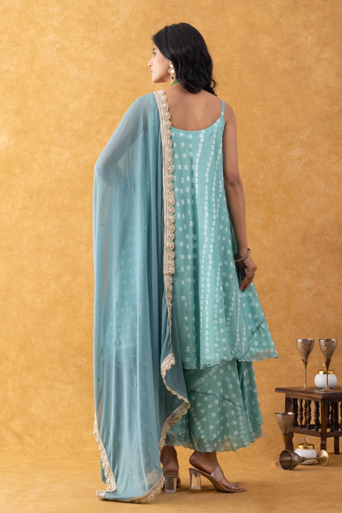 Seafoam Silk Flared Anarkali Set